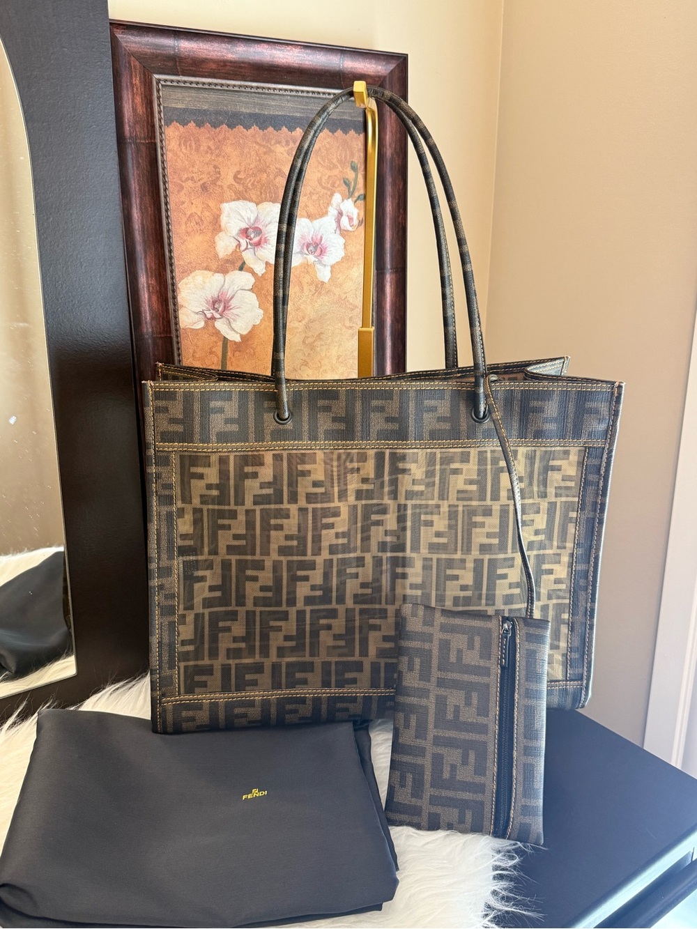🌸Fendi Brown Zucca Canvas Tote with Dark Brown Trim🌸